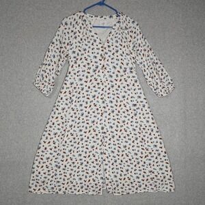 The Nines by Hatch Midi Dress XS White Floral Button Front Boho Cottagecore